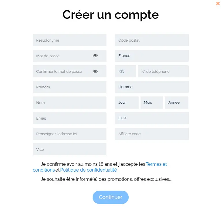 Processus d'inscription EMPIRE CASINO